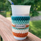 Coffee Cup Sleeve | Summer Stripe | Teal, Burnt Orange, Pale Yellow