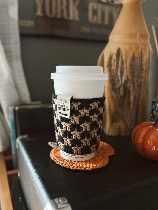 Coffee Cup Sleeve | Black & Tan Check