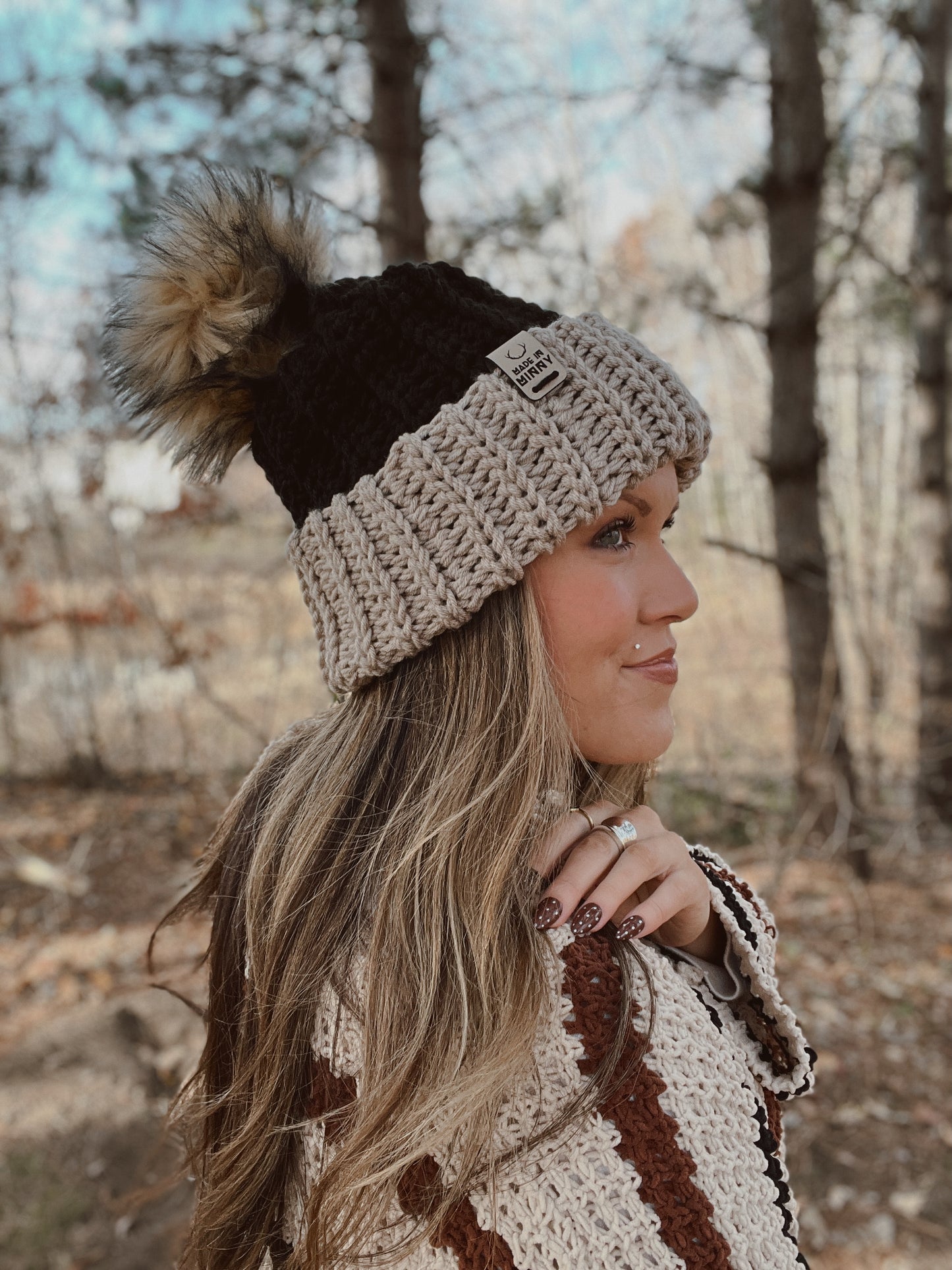 Chunky Dreamer Beanie | Tan & Black