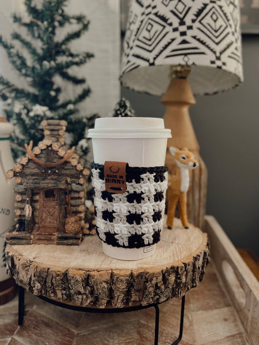 Coffee Cup Sleeve | Black & Gray Plaid