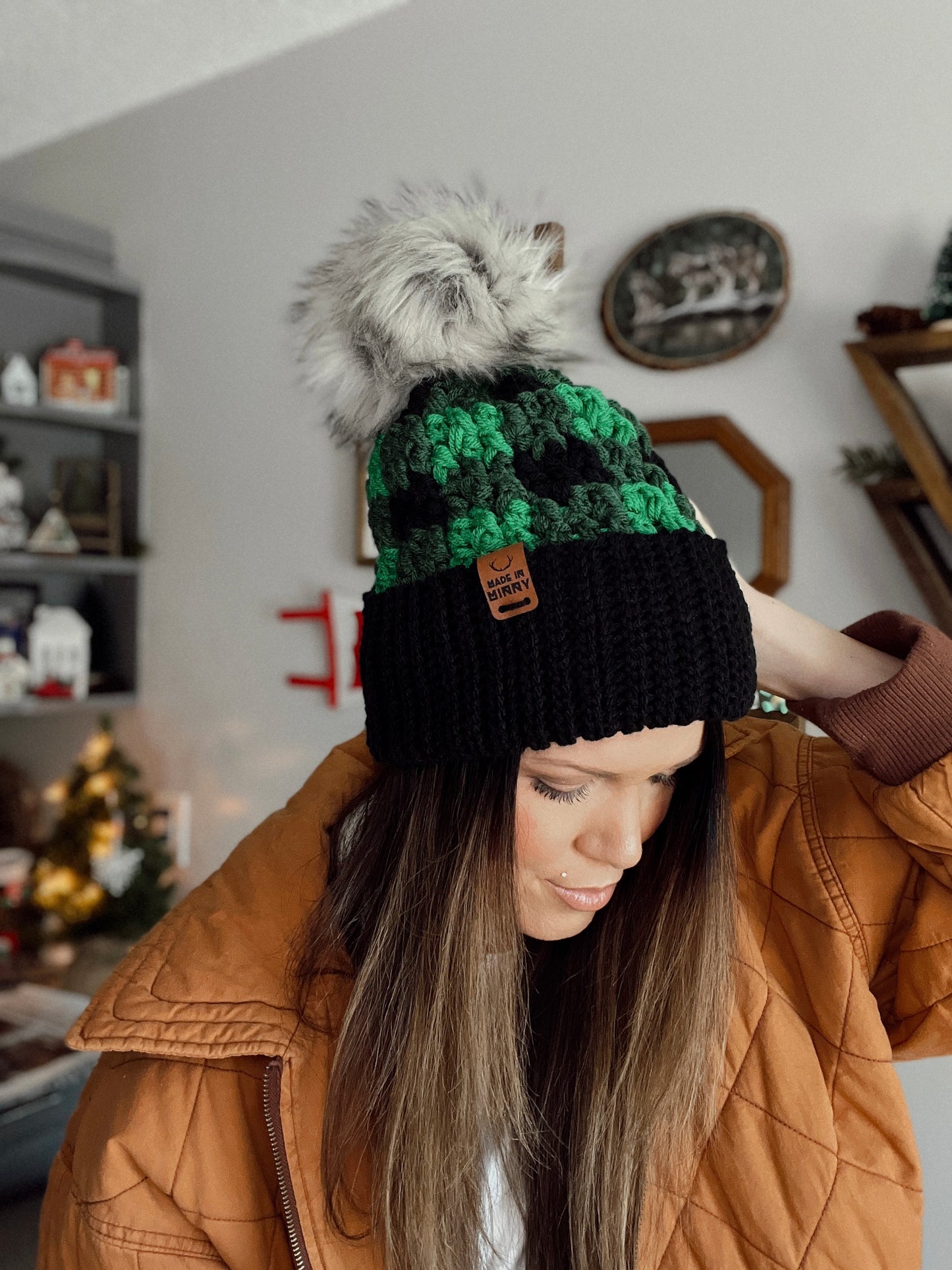 Chunky Plaid Beanie | Black & Green