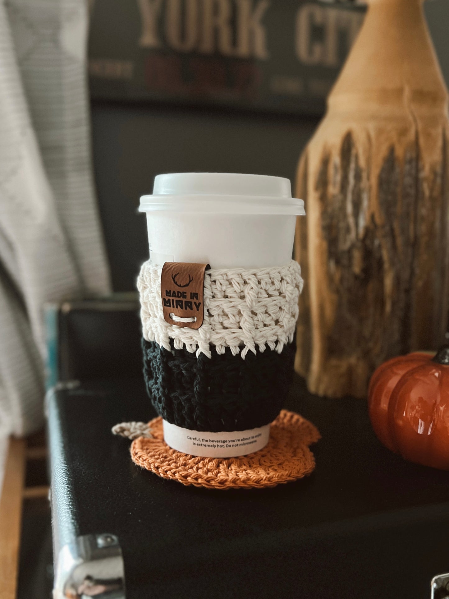 Coffee Cup Sleeve | Black & Cream Waffle