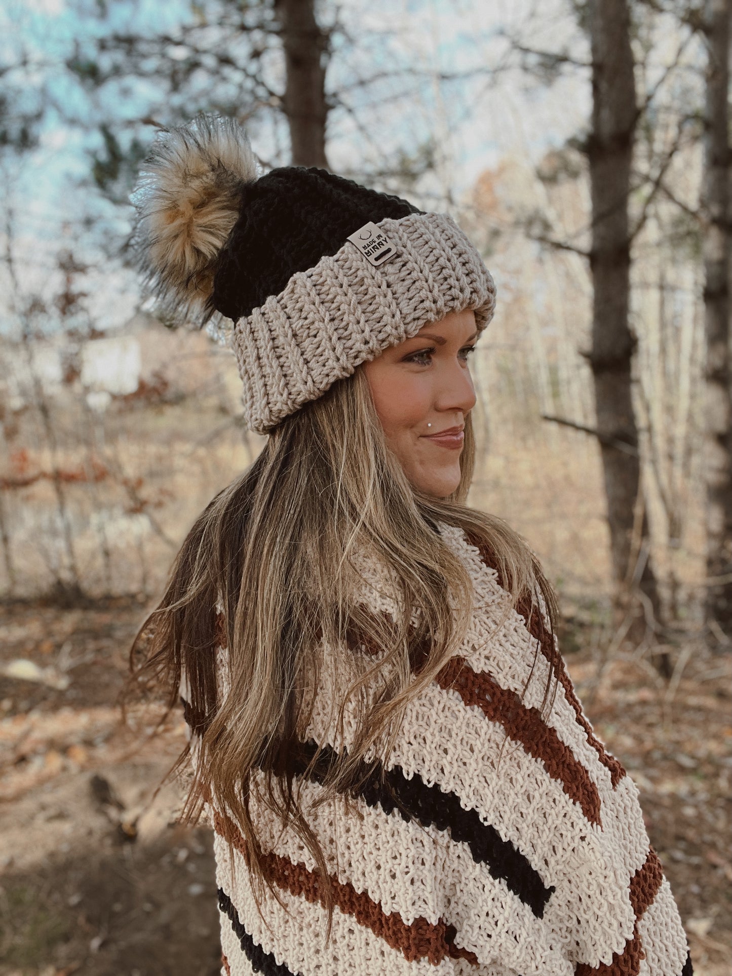 Chunky Dreamer Beanie | Tan & Black