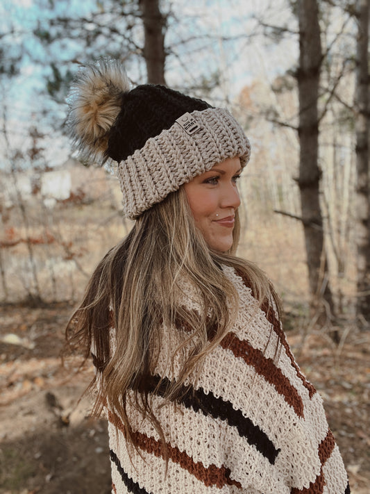 Chunky Dreamer Beanie | Tan & Black