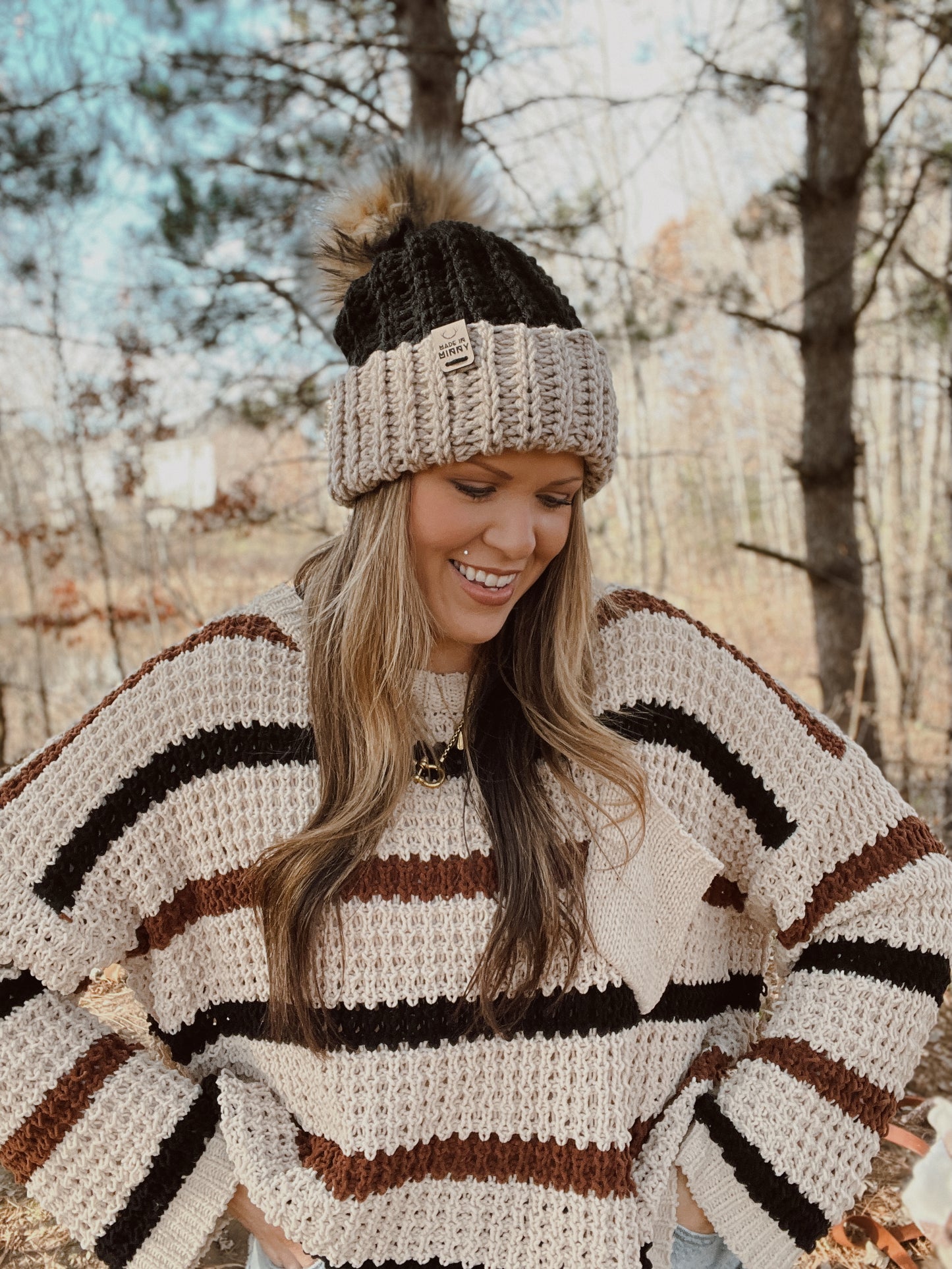 Chunky Dreamer Beanie | Tan & Black