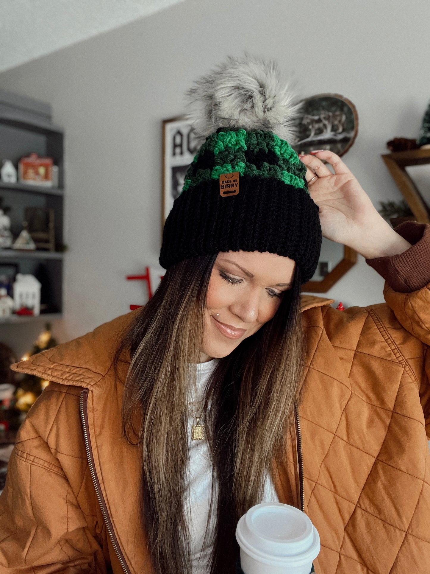 Chunky Plaid Beanie | Black & Green