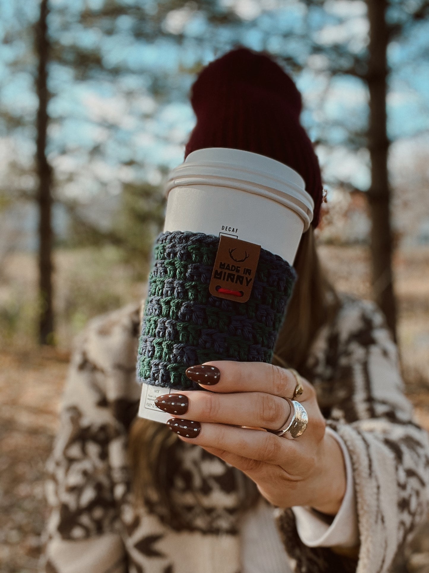 Coffee Cup Sleeve | Green & Blue Check