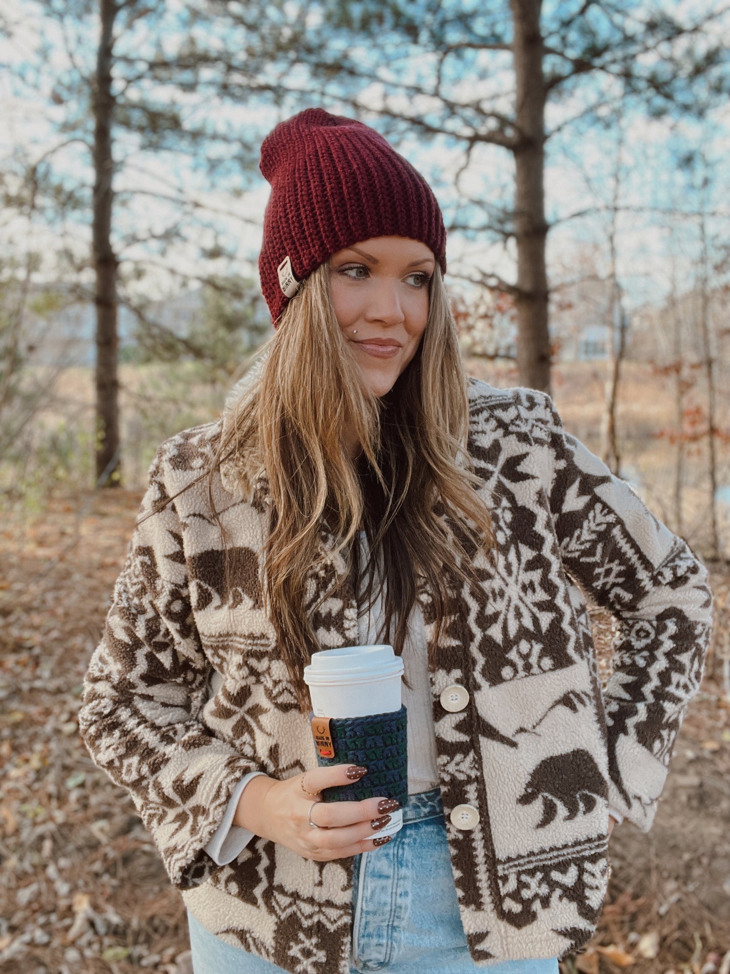 Coffee Cup Sleeve | Green & Blue Check