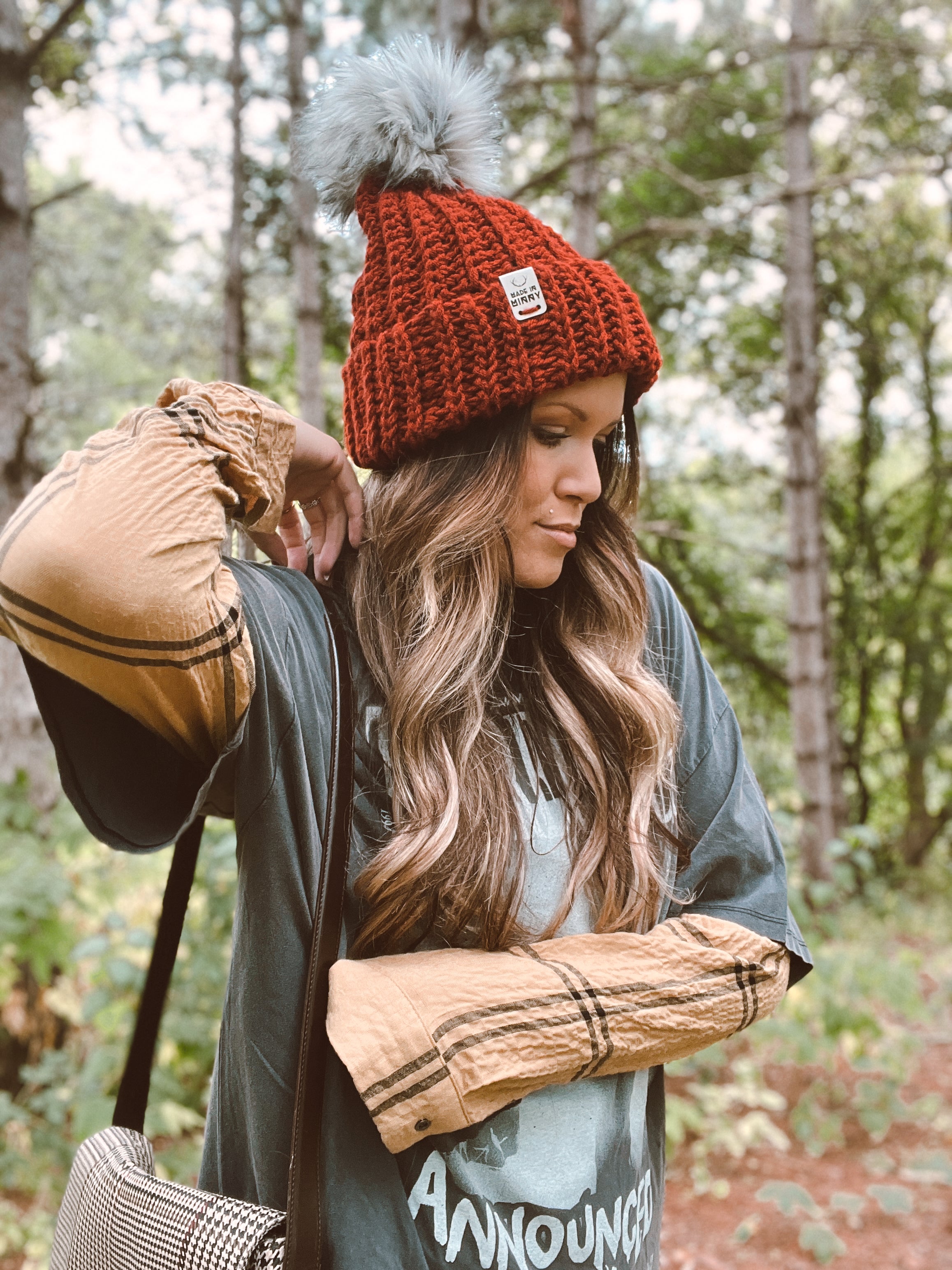 Made in Minny | Dreamer Faux Fur Pom Beanie | Rust Red | Handmade