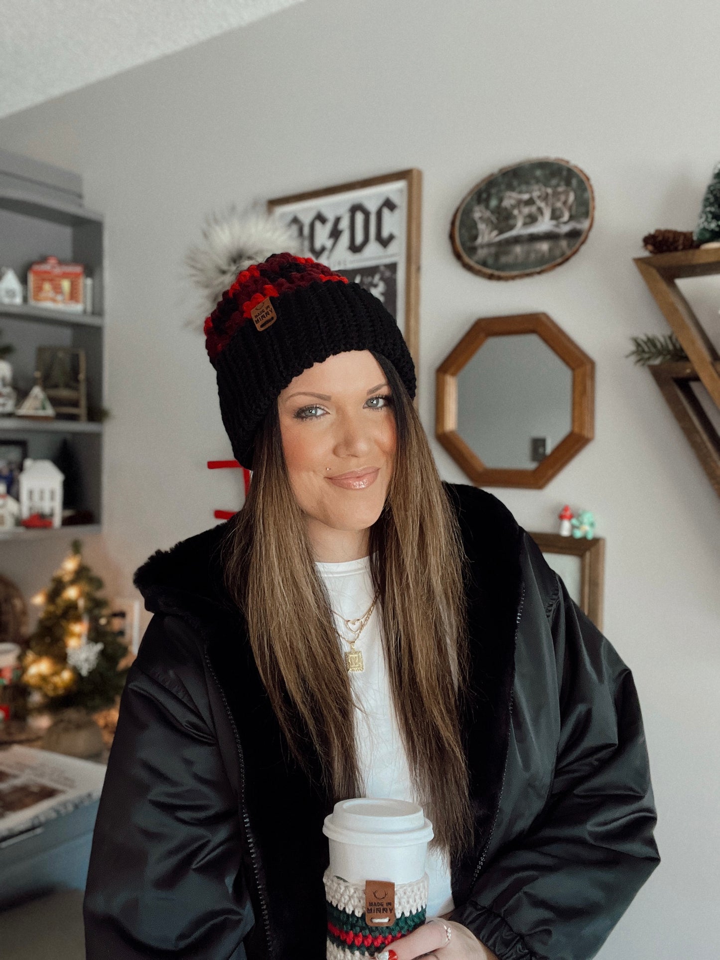 Chunky Plaid Beanie | Black & Red