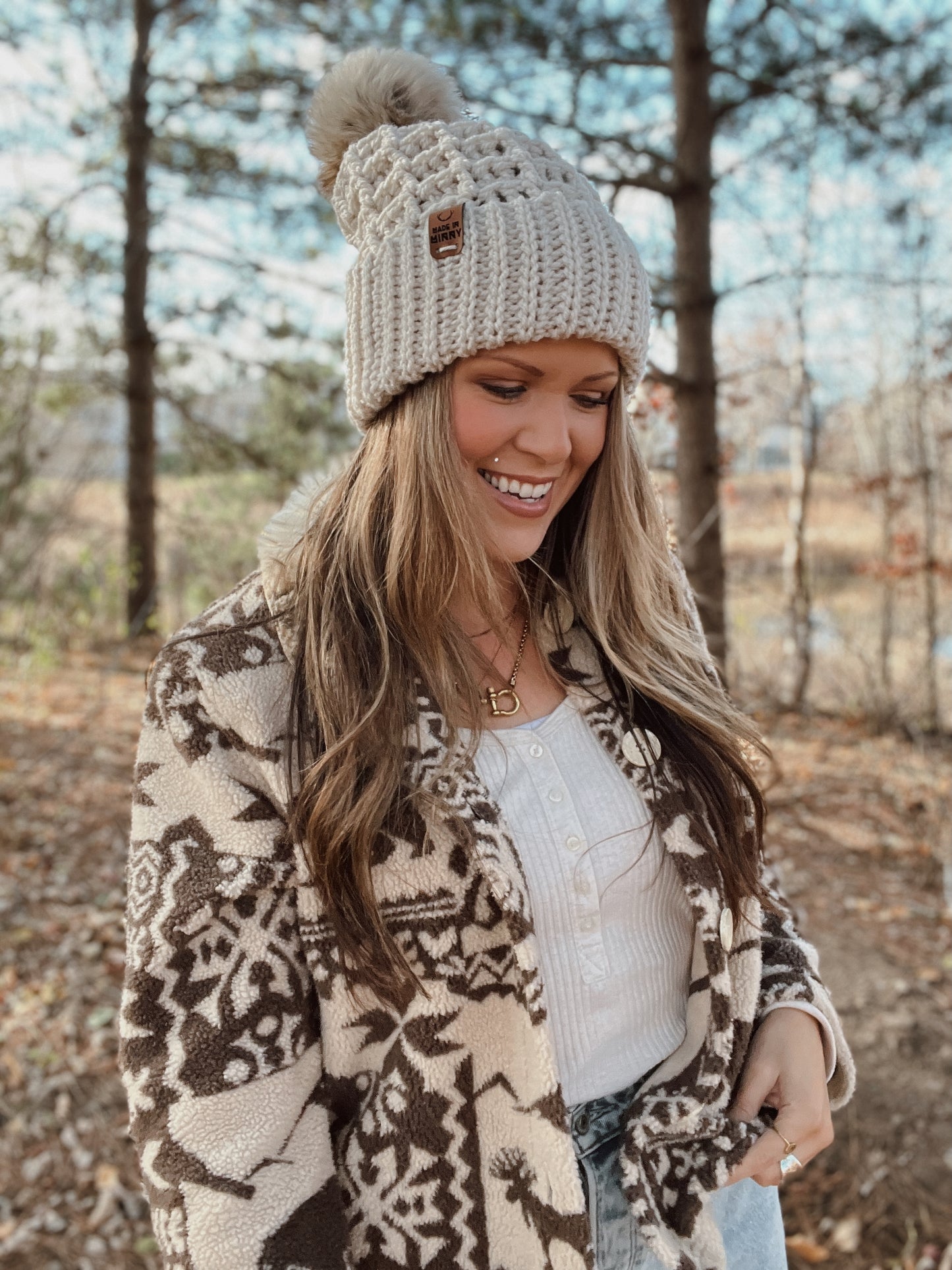 Chunky Waffle Fold Beanie | Linen