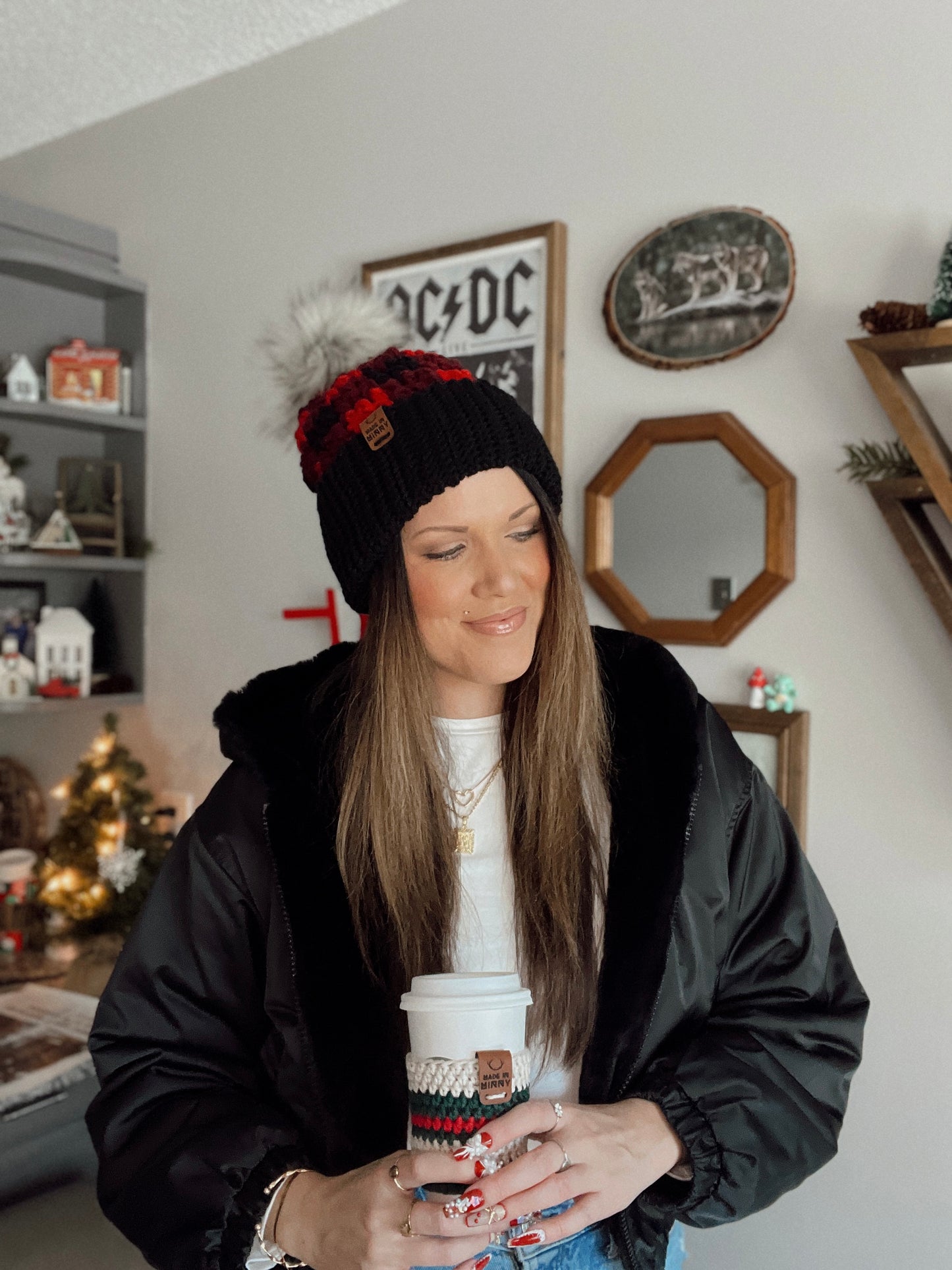 Chunky Plaid Beanie | Black & Red