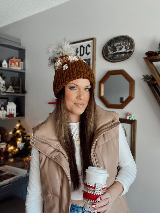 Chunky Plaid Beanie | Brown & Tan