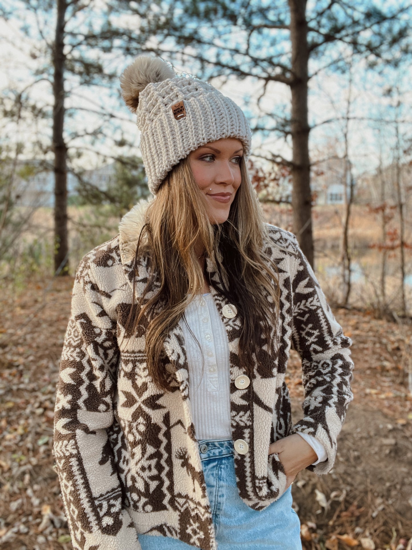 Chunky Waffle Fold Beanie | Linen