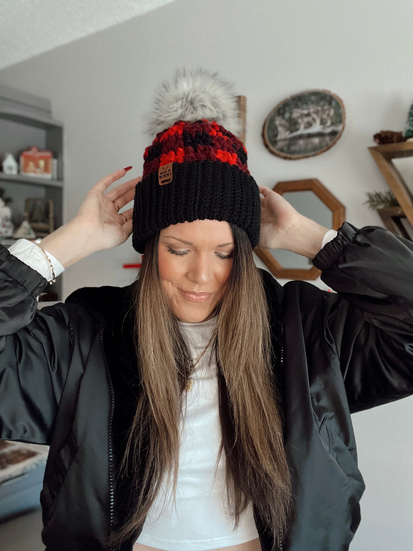 Chunky Plaid Beanie | Black & Red