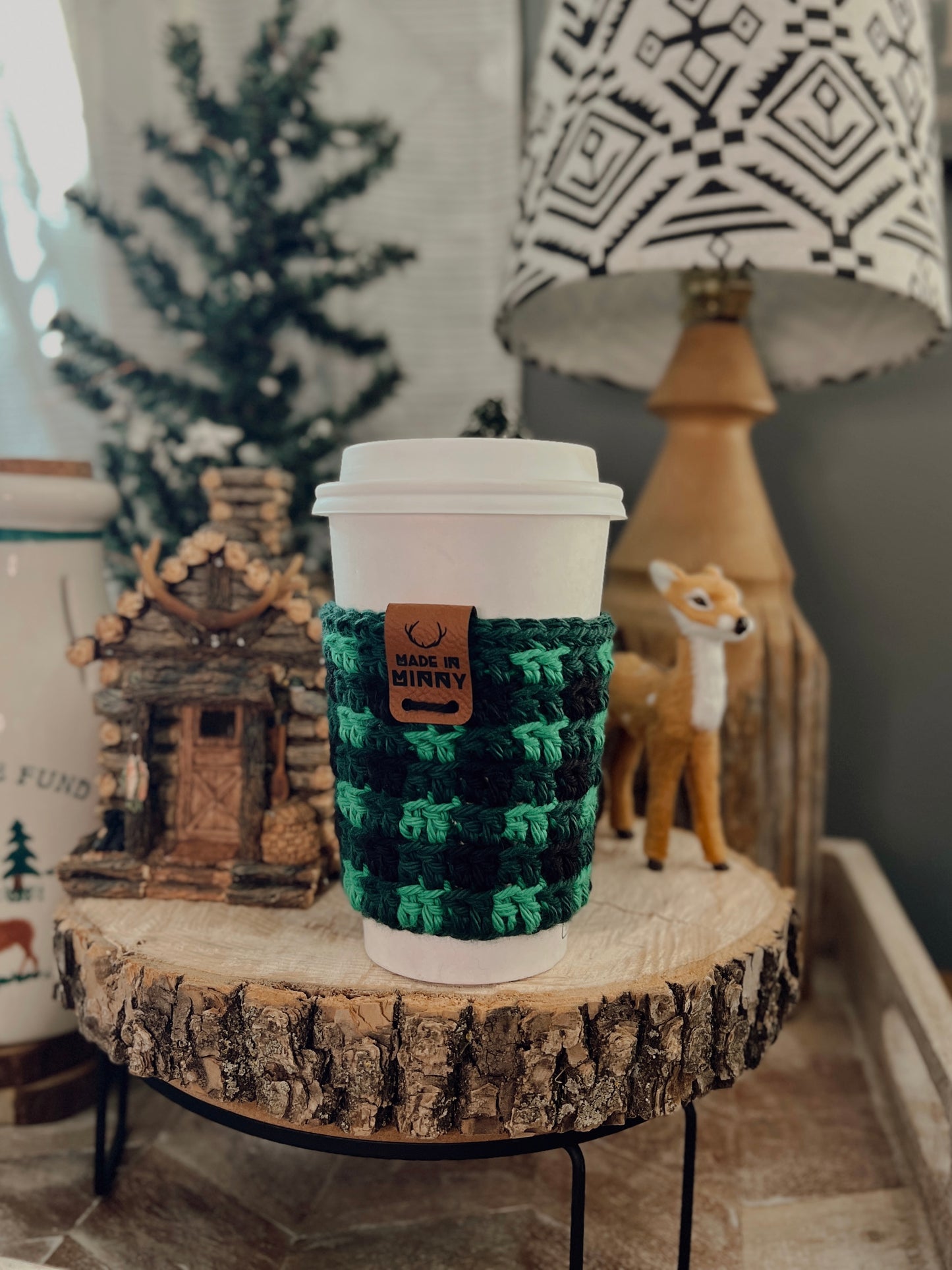 Coffee Cup Sleeve | Black & Green Plaid