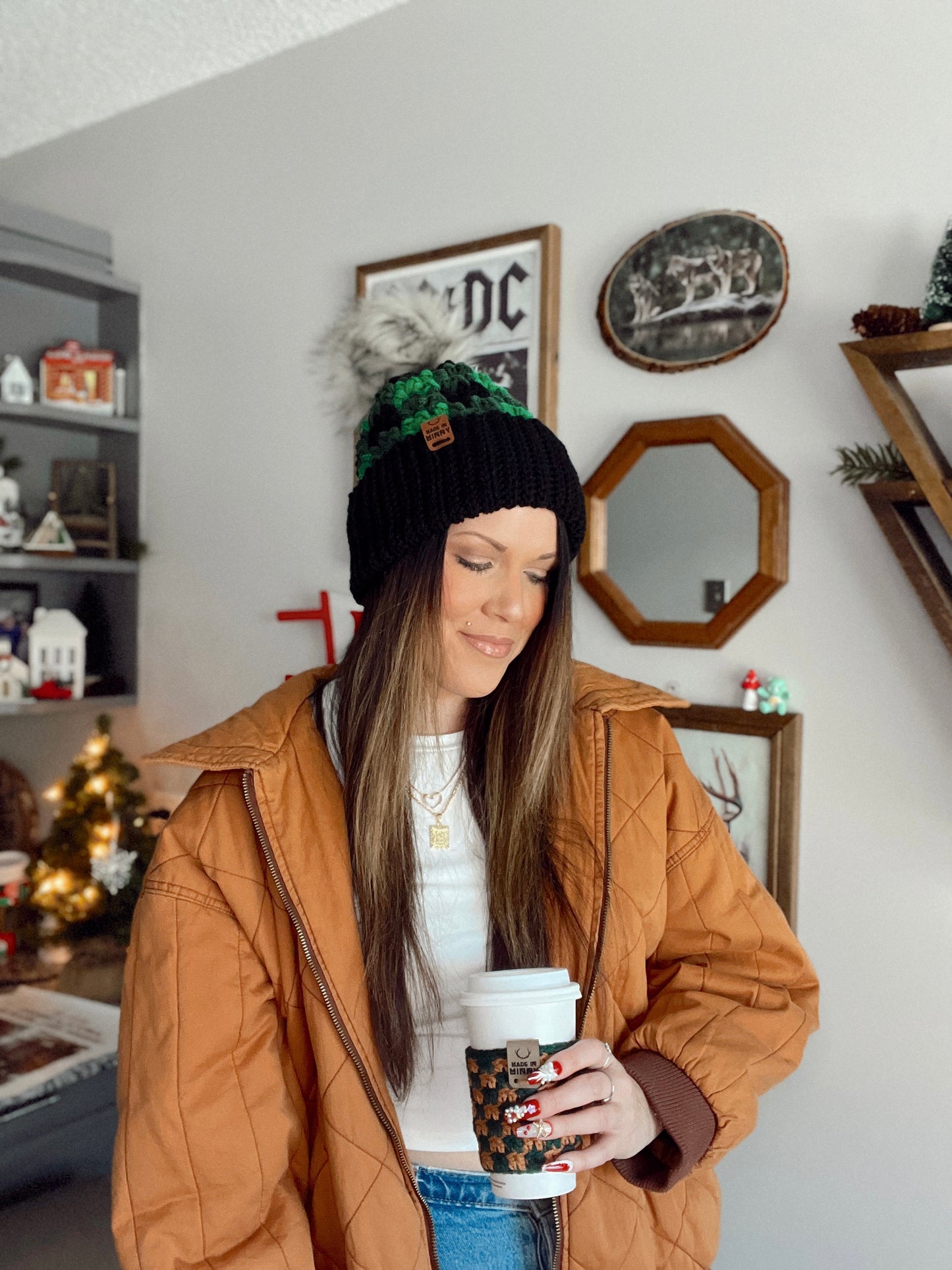 Chunky Plaid Beanie | Black & Green