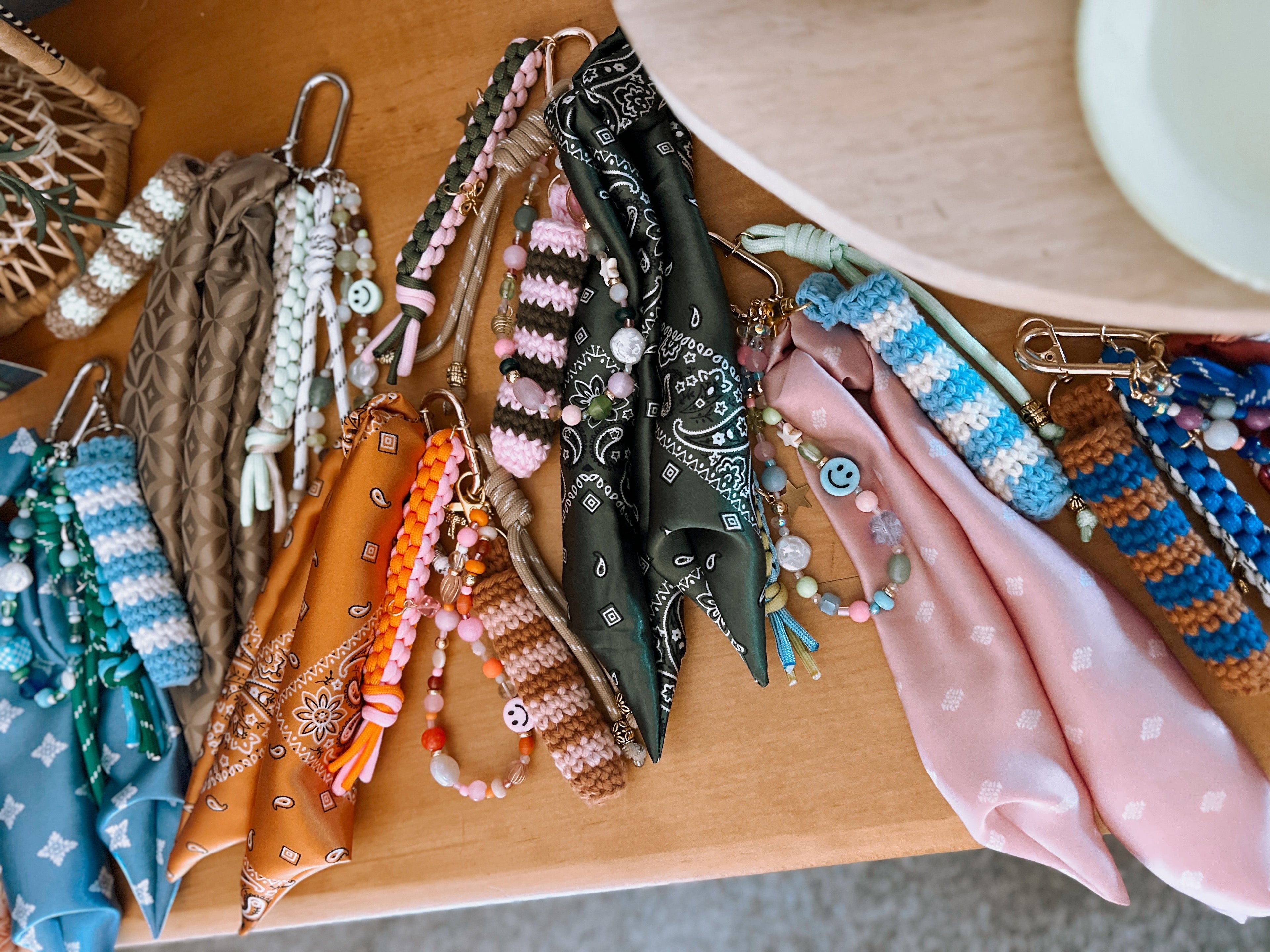 Colorful Scarf & Bead Layered bag charms
