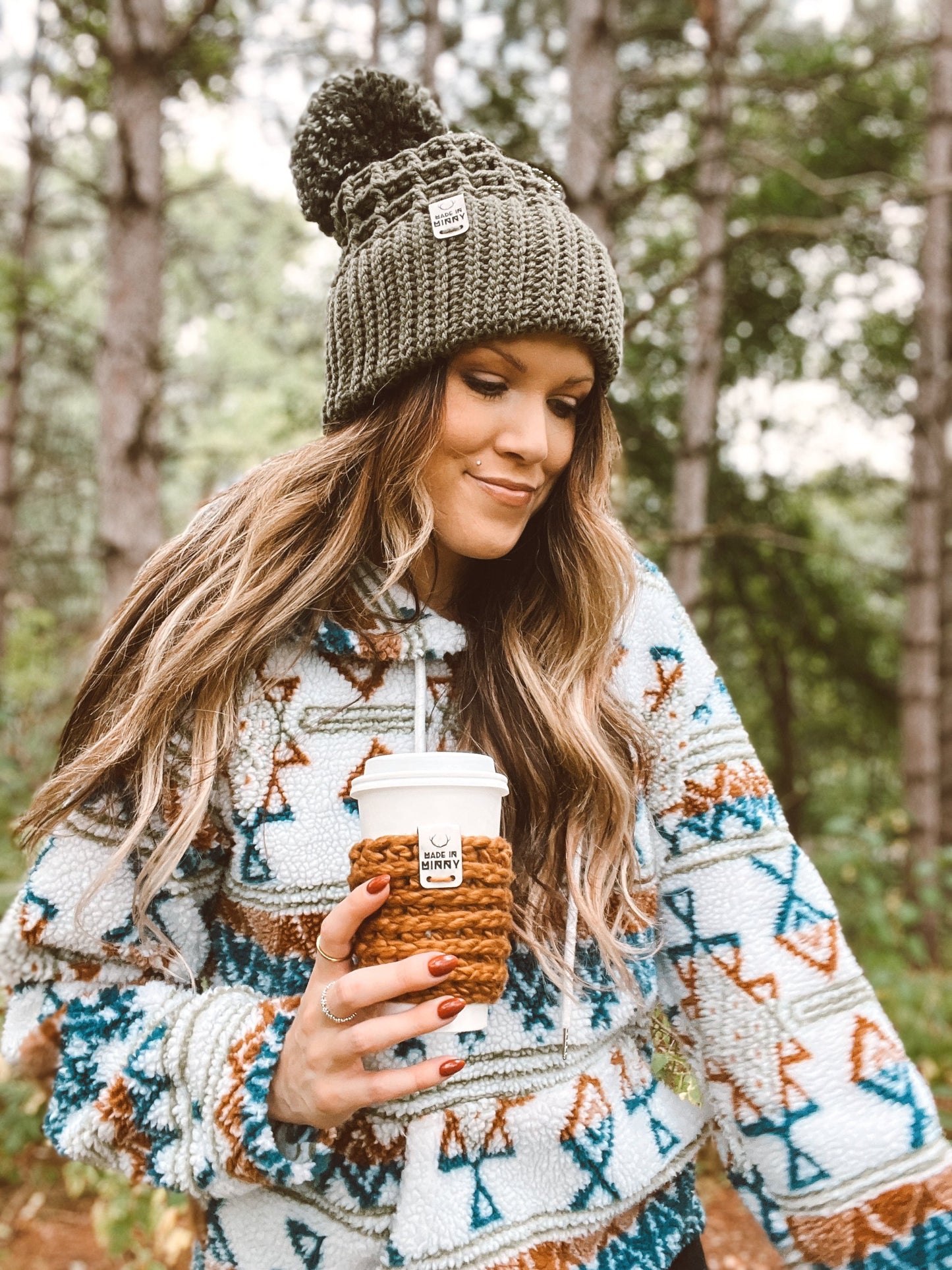 Monochrome Waffle Beanie | Olive Green