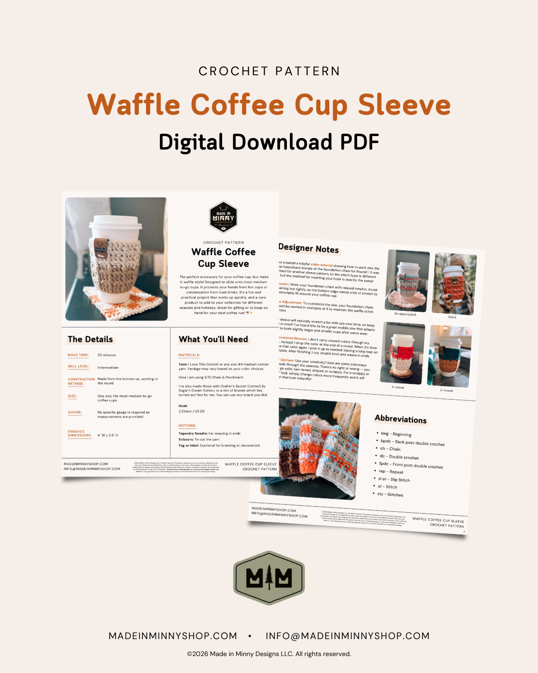 Crochet Pattern: Waffle Coffee Cup Sleeve