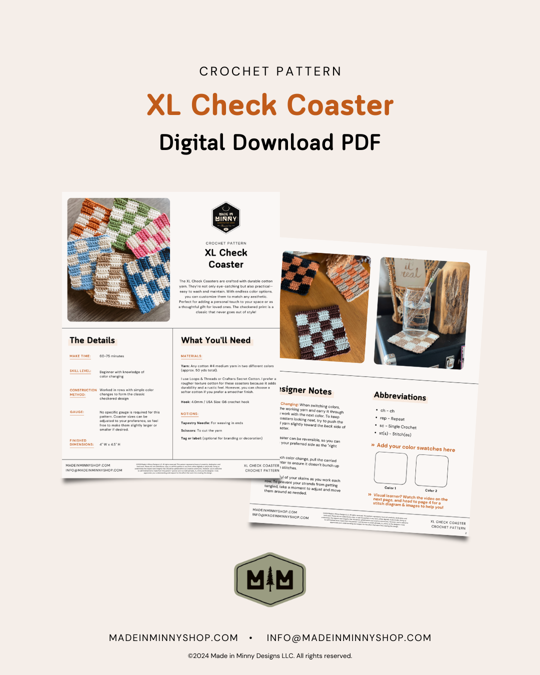 Crochet Pattern: XL Check Coaster