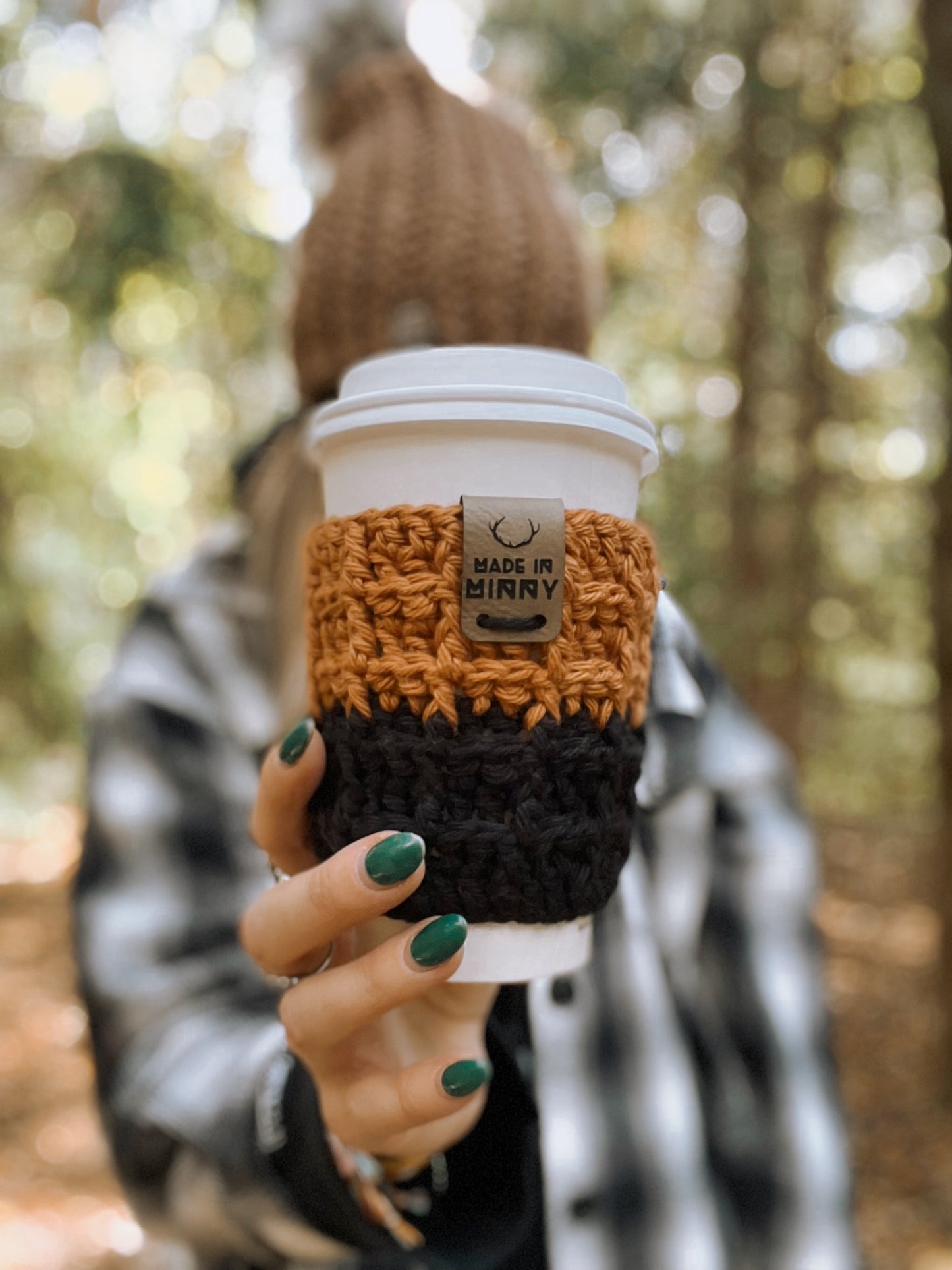 Waffle Coffee Cup Sleeve | Black & Antique Gold
