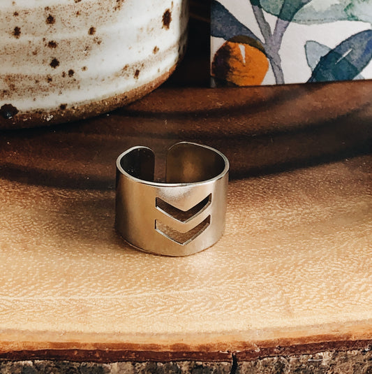 Double Chevron Wide Band Ring