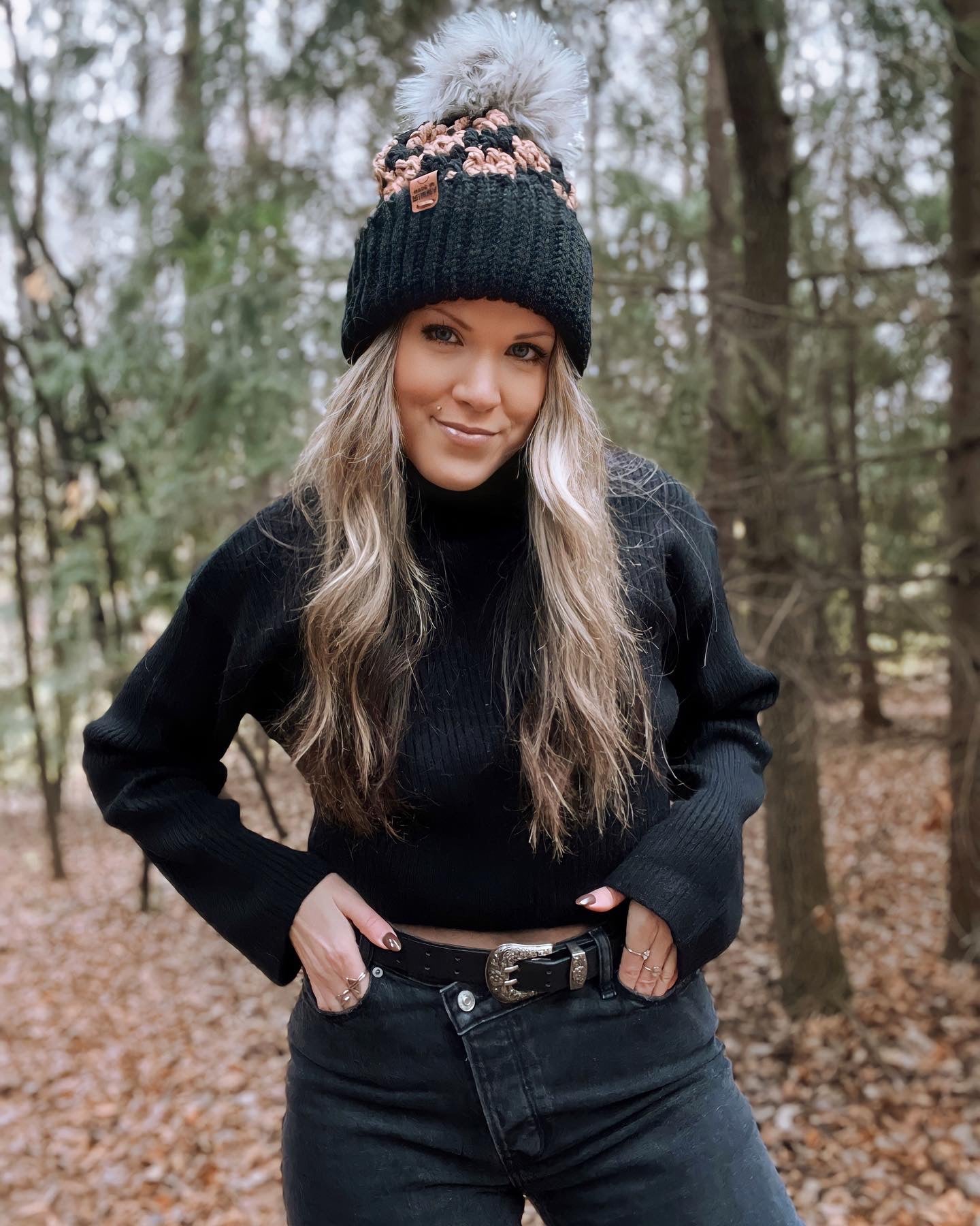 Chunky Check Beanie | Black & Cider