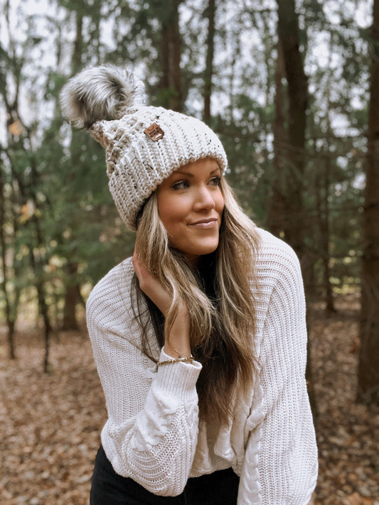 Monochrome Waffle Beanie | White Fleck